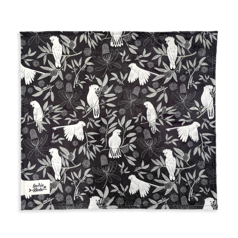 Indie Boho - Pet Blanket - Sunset Cockatoo BLACK