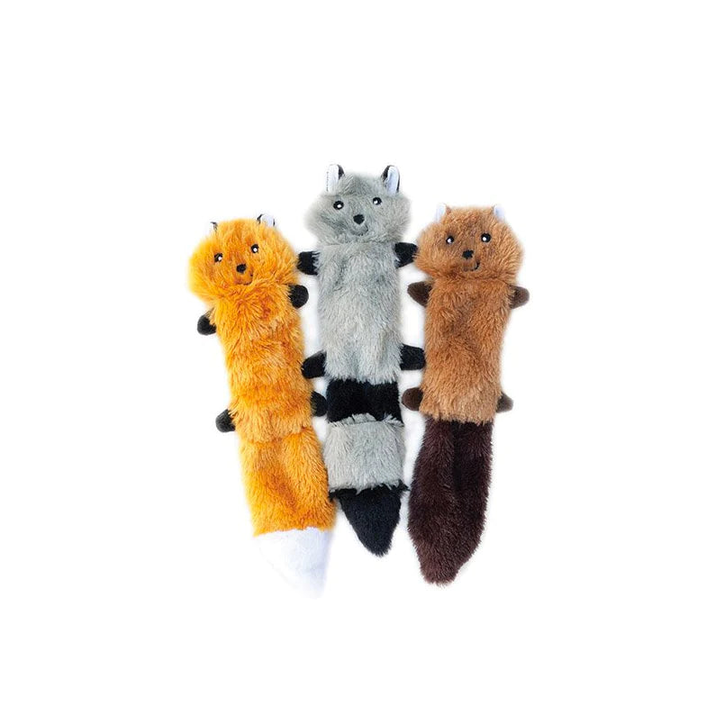 Zippy Paws - Skinny Peltz Squeaker Dog Toy - Raccoon, Fox & Squirrel - 3-pack