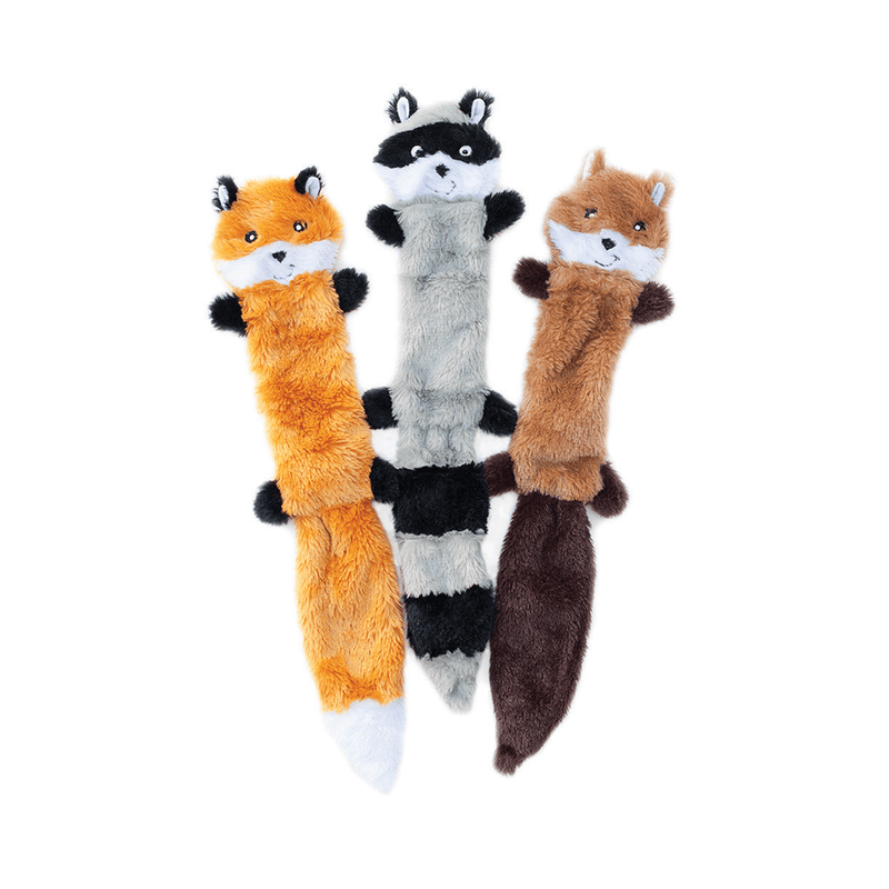 Zippy Paws - Skinny Peltz Squeaker Dog Toy - Raccoon, Fox & Squirrel - 3-pack